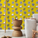Botanical Wallpaper with Lemon Sketches in Yellow, Black, and White - A017