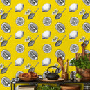 Botanical Wallpaper with Lemon Sketches in Yellow, Black, and White - A017