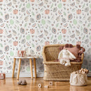Fruit Wallpaper Featuring Hand-Drawn Illustrations in Coral, Green, and Beige - A367