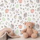Fruit Wallpaper Featuring Hand-Drawn Illustrations in Coral, Green, and Beige - A367
