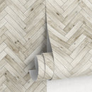 Wood Wallpaper with a Herringbone Motif in Beige and Brown - A430