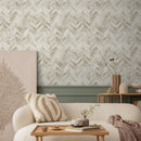 Wood Wallpaper with a Herringbone Motif in Beige and Brown - A430