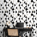 Geometric Wallpaper with a Modern Triangle Collage in Black, White, and Grey - A475