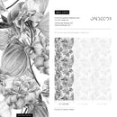 Botanical Wallpaper with a Floral Sketch in Grayscale - D973