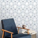 Geometric Wallpaper with a Prismatic Line Motif in Navy Blue - A511