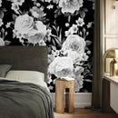 Floral Wallpaper Featuring Large Scale Roses in Black and White - A558