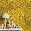 Floral Wallpaper with Delicate Wildflowers in Yellow, Pink, and Black - A565