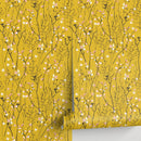 Floral Wallpaper with Delicate Wildflowers in Yellow, Pink, and Black - A565