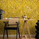 Floral Wallpaper with Delicate Wildflowers in Yellow, Pink, and Black - A565
