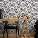 Geometric Wallpaper with a Japanese Wave Pattern in Black and White - A590