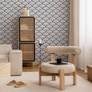 Geometric Wallpaper with a Japanese Wave Pattern in Black and White - A590