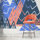 Abstract Wallpaper with a Stylized Mountain Range in Blue, and Coral- A950