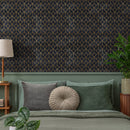 Art Deco Wallpaper with an Interlocking Line Motif in Black and Gold - A392
