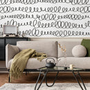 Abstract Wallpaper with a Hand-Drawn Loop Motif in Black and White - A008