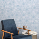 Geometric Wallpaper with a Triangle Mosaic in Shades of Blue - A010