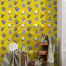 Botanical Wallpaper with Lemon Sketches in Yellow, Black, and White - A017