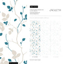 Botanical Wallpaper with Delicate Leafy Vines in Teal and Beige - A040