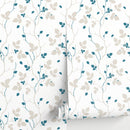 Botanical Wallpaper with Delicate Leafy Vines in Teal and Beige - A040