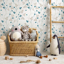 Botanical Wallpaper with Delicate Leafy Vines in Teal and Beige - A040