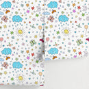 Kids Wallpaper with Hand-Drawn Doodles in Blue, Red, and Yellow - A089