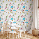 Kids Wallpaper with Hand-Drawn Doodles in Blue, Red, and Yellow - A089