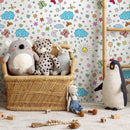 Kids Wallpaper with Hand-Drawn Doodles in Blue, Red, and Yellow - A089