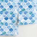 Moroccan Wallpaper with a Watercolor Trellis Motif in Blue and Teal - A099
