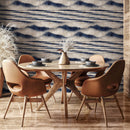 Abstract Wallpaper with a Misty Mountain Motif in Blue and Beige - A102
