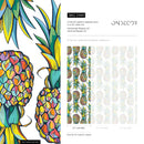 Tropical Wallpaper with Mosaic Style Pineapples in Yellow, Blue, and Green - D989