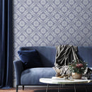 Tile Wallpaper with a Vintage Floral Medallion Motif in Blue and White - A110