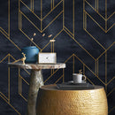 Art Deco Wallpaper with Geometric Lines in Charcoal and Gold - A239