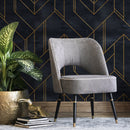 Art Deco Wallpaper with Geometric Lines in Charcoal and Gold - A239