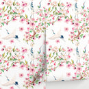 Chinoiserie Wallpaper with Cranes and Pink Blossoms - A219