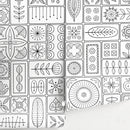 Folk Art Tile Wallpaper in Black and White - A236
