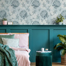 Floral Wallpaper with Vintage Hydrangeas in Blue, Slate Blue, and Cream - A631