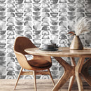 Geometric Wallpaper with a Watercolor Half-Moon Motif in Gray and White - A348