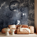 Abstract Wallpaper with a Textured Ink Blot Motif in Navy Blue and White - A349