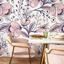 Floral Wallpaper featuring Stylized Hand-Drawn Blooms in Pink and Purple - A691
