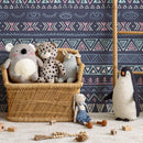 Bohemian Wallpaper with Tribal Eye Motifs in Purple, Pink, and Teal - A820