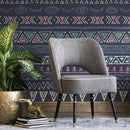 Bohemian Wallpaper with Tribal Eye Motifs in Purple, Pink, and Teal - A820