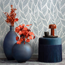 Feather Wallpaper with a Stylized Motif in Light Blue and White - A063