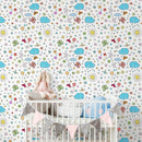 Kids Wallpaper with Hand-Drawn Doodles in Blue, Red, and Yellow - A089