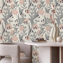 Floral Wallpaper Featuring Stylized Tulips in Pink, Warm Beige, and Blue - A829