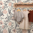 Floral Wallpaper Featuring Stylized Tulips in Pink, Warm Beige, and Blue - A829