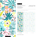 Botanical Wallpaper with Tropical Flowers in Teal, Pink, and Yellow - A831