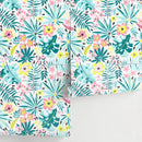 Botanical Wallpaper with Tropical Flowers in Teal, Pink, and Yellow - A831
