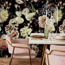 Dark Floral Wallpaper with a Moody Bouquet in Pink, White, and Purple - A841