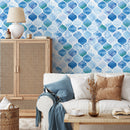 Moroccan Wallpaper with a Watercolor Trellis Motif in Blue and Teal - A099