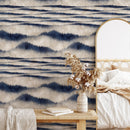 Abstract Wallpaper with a Misty Mountain Motif in Blue and Beige - A102