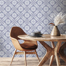 Tile Wallpaper with a Vintage Floral Medallion Motif in Blue and White - A110